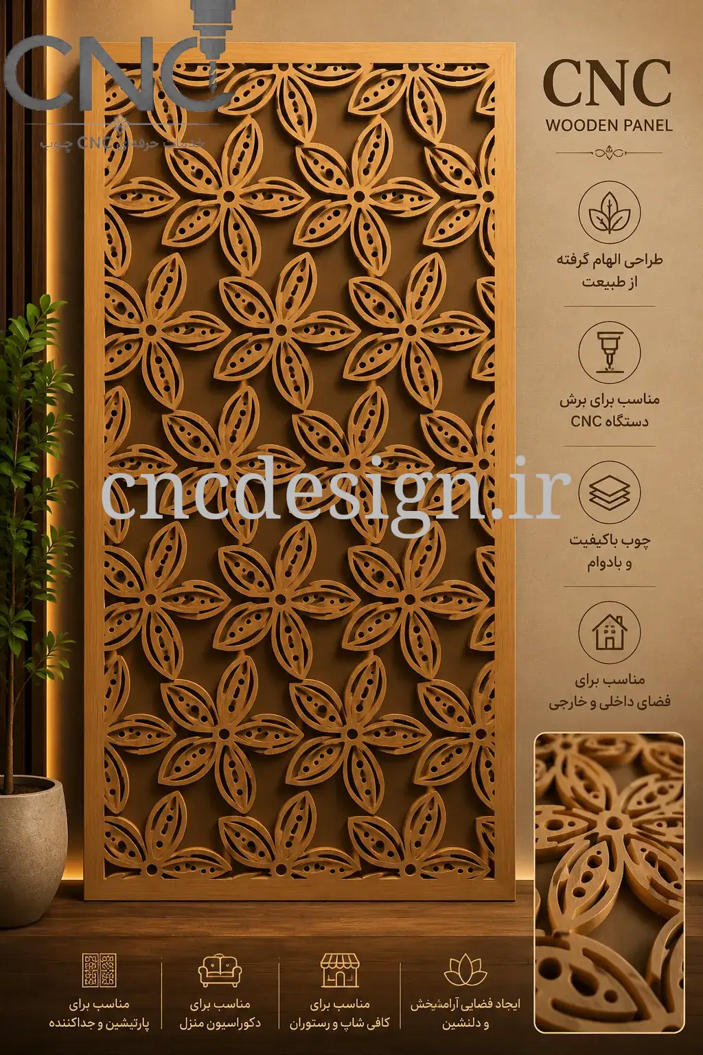 پنل برشی با طرح گل چندضلعی (هندسی شش‌پر)