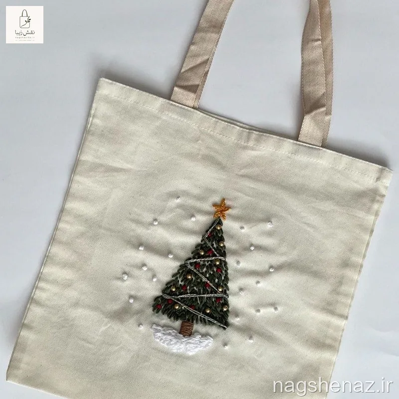 تت بگ گلدوزی شده با دست طرح کاج کریسمس