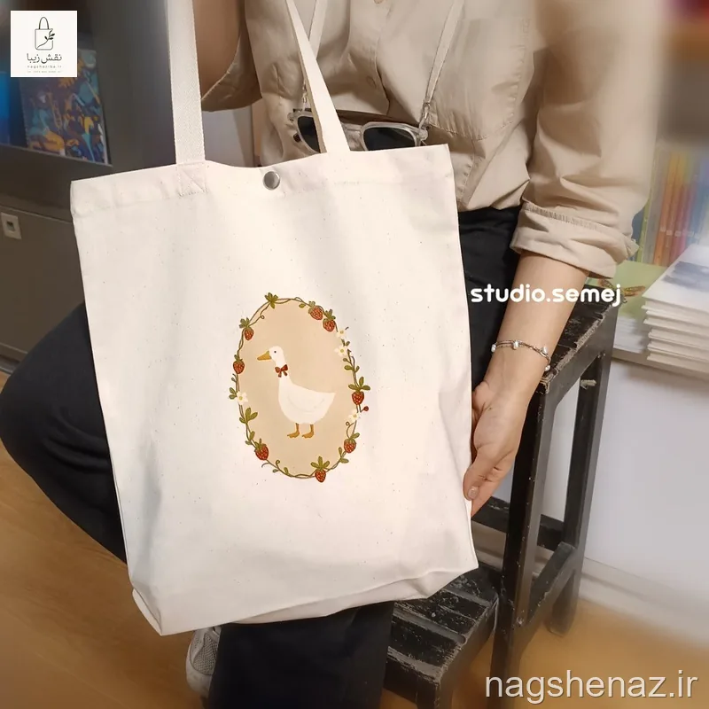ساک پارچه ای طرح اردک کیوت با کفی و جیب