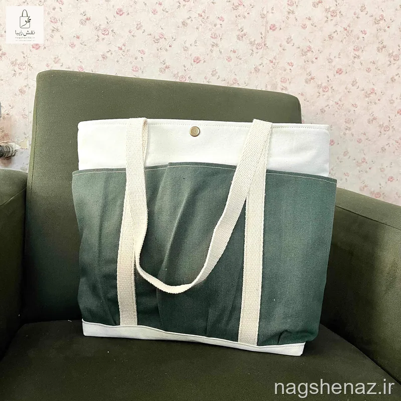 توت بگ پارچه ای سه جیب سبز تیره (زیپ دار)